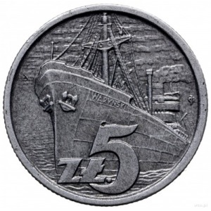 5 złotych 1958, Warszawa; statek Waryński, bez napisu P...