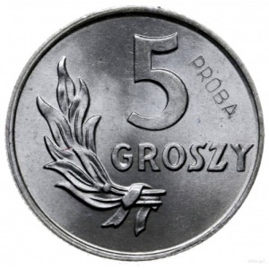 5 groszy 1949, Warszawa; Nominał, wklęsły napis PRÓBA; ...