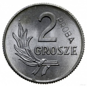2 grosze 1949, Warszawa; Nominał, wklęsły napis PRÓBA; ...