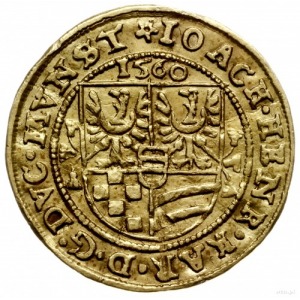 dukat 1560, Złoty Stok; Aw: Tarcza herbowa, nad nią peł...