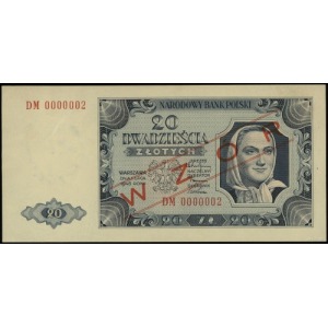 20 złotych 1.07.1948, seria DM, numeracja 0000002, obus...