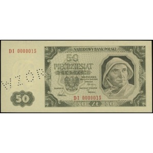 50 złotych 1.07.1948, seria DI, numeracja 0000015, bez ...