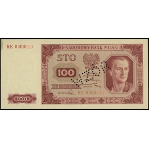 100 złotych 1.07.1948, seria KE, numeracja 0000010, bez...