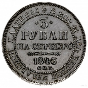 3 ruble 1843, Petersburg; Bitkin 89 (R), Fr. 160; platy...