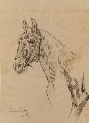 Tadeusz RYBKOWSKI (1848-1926), Szkic głowy konia i fragment nogi konia