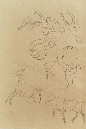 Karol KOSSAK (1896-1975), Szkice koni, rysunki satyryczne diabła, 1922
