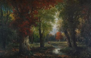 Adolf KAUFMANN vel J. ROLLIN (1848-1916), Pejzaż z rzeką i sztafażem