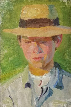 Bolesław BARBACKI (1891-1941), Portret młodzieńca w kapeluszu, 1937