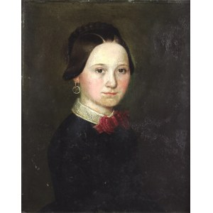 Malarz nieokreślony, XIX w., Portret kobiety z czerwoną kokardą