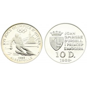 Andorra 10 Diners 1989 1992 Winter Olympics. Averse: Crowned arms to left of five line inscription; value below...
