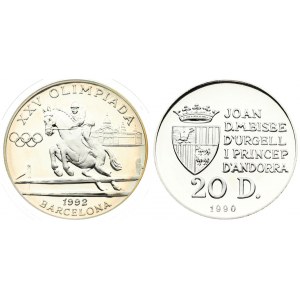 Andorra 20 Diners 1990 1992 Summer Olympics. Averse: Crowned arms to left of five line inscription; value below...