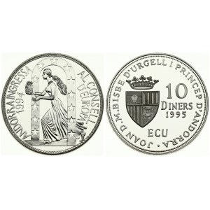 Andorra 10 Diners 1995 Admission to the Council of Europe. Averse: Arms above 'ECU'. Reverse: . Woman; left...