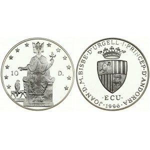 Andorra 10 Diners 1996 Frederic II on Throne. Averse: Arms above 'ECU'. Reverse: Frederic II on throne. Silver...