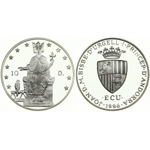 Andorra 10 Diners 1996 Frederic II on Throne. Averse: Arms above 'ECU'. Reverse: Frederic II on throne. Silver...