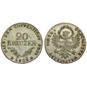 Austria TYROL 20 Kreuzer 1809. Averse: Crowned eagle; wreath encircles head. Reverse: Denomination above spray. Silver...