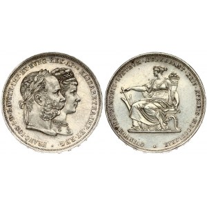 Austria 2 Gulden MDCCCLXXIX (1879) Silver Wedding Anniversary. Franz Joseph I(1848-1916). Averse: Conjoined heads right...