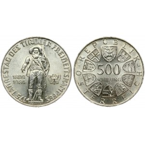 Austria 500 Schilling 1984 175th Anniversary - Tirolean Revolution. Averse: Value within circle of shields. Reverse...