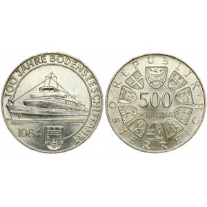 Austria 500 Schilling 1984 100th Anniversary - Commercial Shipping on Lake Constance. Averse...