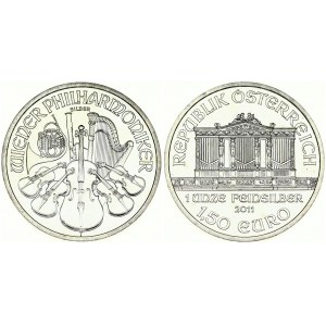 Austria 1-1/2 Euro 2011 Averse: Golden Concert Hall. Reverse: Bouquet of Instruments.  Edge Description: Plain. Silver...