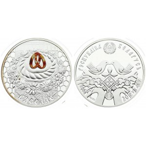 Belarus 20 Roubles 2006 Vtaselle Wedding. Averse: National arms; birds; shamrock. Reverse: Loaf of bread...