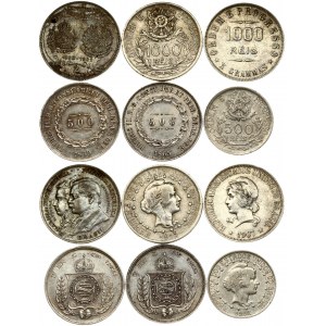 Brazil 500-2000 Reis (1860-1922). Averse: Denomination within leafy circle. Reverse: Crowned arms within wreath. Silver...