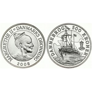 Denmark 500 Kroner 2008 160th Anniversary of Dannebrog. Margrethe II(1972-). Averse Lettering...