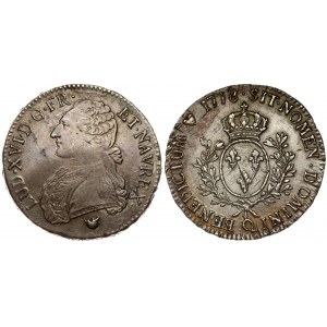 France 1 ECU 1778Q Louis XVI1774-1793(). Averse: Ornamental stitching on uniform. Reverse...