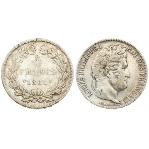 France 5 Francs 1831W Louis Philippe I(1830-1848) Averse: Laureate head right. Averse Legend: LOUIS PHILIPPE I ROI.....