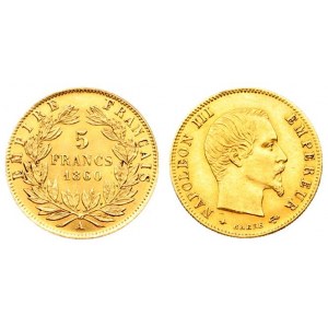France 5 Francs 1860 A Paris. Napoleon III ( 1852-1870).Averse: Head right. Reverse: Denomination within wreath. Gold...