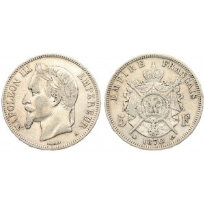 France 5 Francs 1870A Napoleon III(1852-1870). Averse: Laureate head left. Averse Legend: NAPOLEON III EMPEREUR...