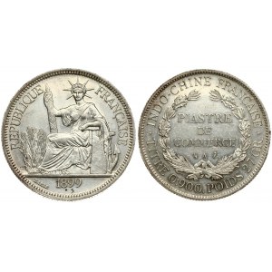 France French Indo-China 1 Piastre 1899A Averse: Liberty seated left with fasces. Reverse: Denomination within wreath...