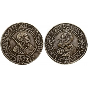 Germany SAXONY 1 Thaler 1538 Johann Friedrich I & Georg(1534-1539). Averse: Bare-headed bust right in circle...