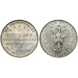 Germany Frankfurt am Main 1 Thaler 1859 Schiller Centennial. Averse: Crowned eagle with wings open. Averse Legend...
