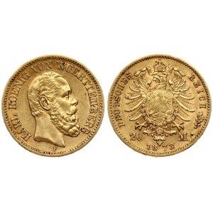 Germany WÜRTTEMBERG 20 Mark 1873 F Karl I(1864 - 1891). Averse: Head right. Averse Legend: KARL KOENIG VON WUERTTEMBERG...