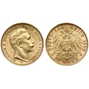 Germany PRUSSIA 20 Mark 1909 J Wilhelm II(1888-1918). Averse: Head right. Averse Legend...