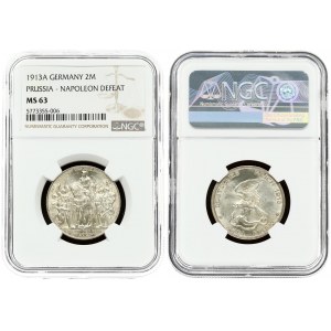 Germany Prussia 2 Mark 1913 A 100th Anniversary - victory over Napoleon at Leipzig. Wilhelm II(1888-1918). Averse...