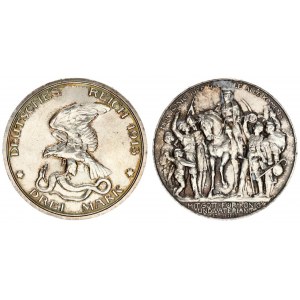 Germany Prussia 3 Mark 1913 A 100 Years - Defeat of Napoleon. Wilhelm II(1888-1918). Averse...