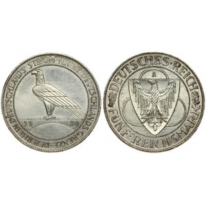 Germany Weimar Republic 5 Reichsmark 1930A Liberation of Rhineland. Averse: Eagle on shield; design in background...