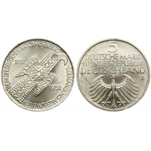 Germany Federal Republic 5 Mark 1952D Centenary - Nürnberg Museum. Averse: Eagle below legend. Reverse: East...