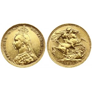 Great Britain 1 Sovereign 1889 Victoria(1837-1801). Averse: Bust left wearing small crown and veil. Averse Legend...