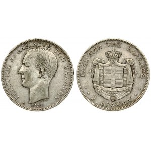 Greece 2 Drachmai 1873A George I(1863-1913). Averse: Head left. Reverse: Arms within crowned mantle. Silver...