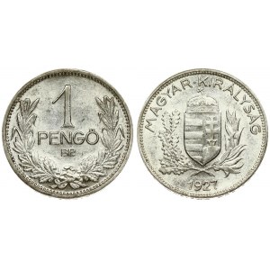 Hungary 1 Pengo 1927BP Averse: Crowned shield within branches. Reverse: Denomination within wreath. Silver...