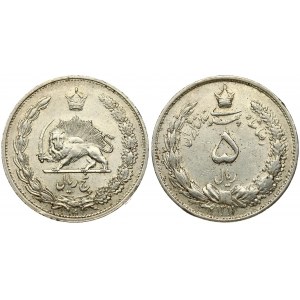 Iran 5 Rials 1311/1932 Reza Shah(1925 - 1941). Averse: Value within crowned wreath. Averse Legend: Reza Shah. Reverse...