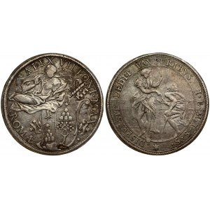 Italy PAPAL STATES 1 Piastra (1658) Alexander VII(1655-1667). Averse: Arms; St. Peter reclining above. Reverse: St...