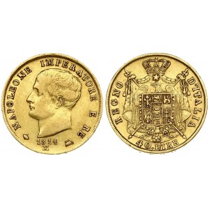 Italy KINGDOM OF NAPOLEON 40 Lire 1814 M Napoleon I(1804-1814). Averse: Head left. Averse Legend: NAPOLEONE... Reverse...