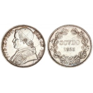 Italy Papal States 1 Scudo 1853 VIII R. Pius IX (1846-1878). Averse: Bust left without NIC. CER. BARA below bust...