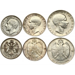 Yugoslavia 10-50 Dinara (1931-1938). Alexander I(1921 - 1934) & Peter II(1934-1945). Averse: Head left & Head right...