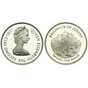 Jersey 25 Pence ND(1977) Queen's Silver Jublilee. Averse: Young bust right. Reverse...