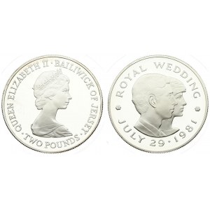 Jersey 2 Pounds 1981 Wedding of Prince Charles and Lady Diana. Averse: Crowned bust right. Reverse...