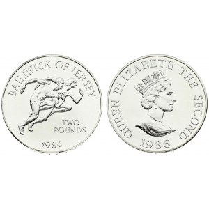 Jersey 2 Pounds 1986 XIII Commonwealth Games - Edinburgh. Averse: Crowned bust right. Reverse: Two sprinters. Silver...
